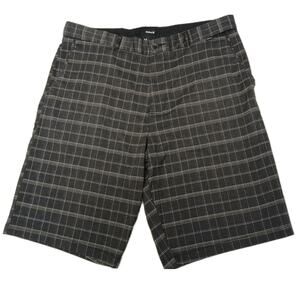 Hurley Long Shorts Men's Size 34 Black Check Preppy Travel Sporty Golf Bermuda